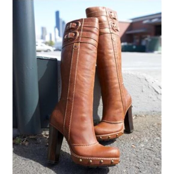 Frye Frankie Over the Knee Buckle Stud Heeled Boot - Picture 2 of 16